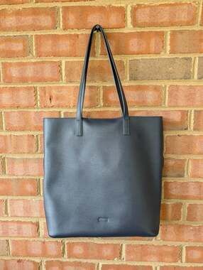Away The Longitude Tote Bag Purse in Navy Blue Leather Travel Luggage with Strap
